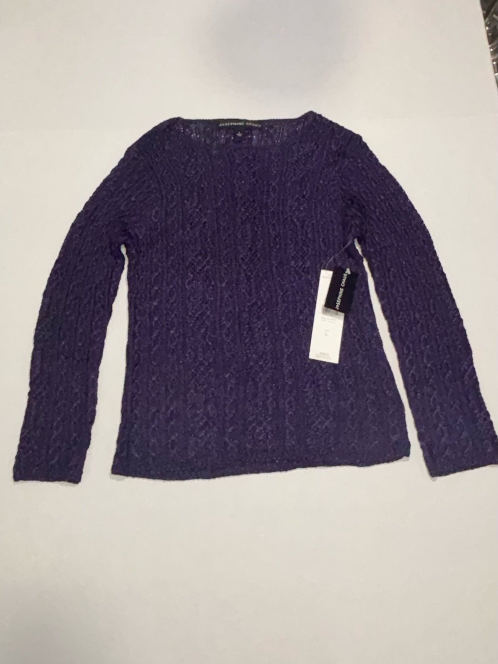 Josephine Chaus Purple Cable-Knit Boat Neck Long Sleeve Pullover Sweater L